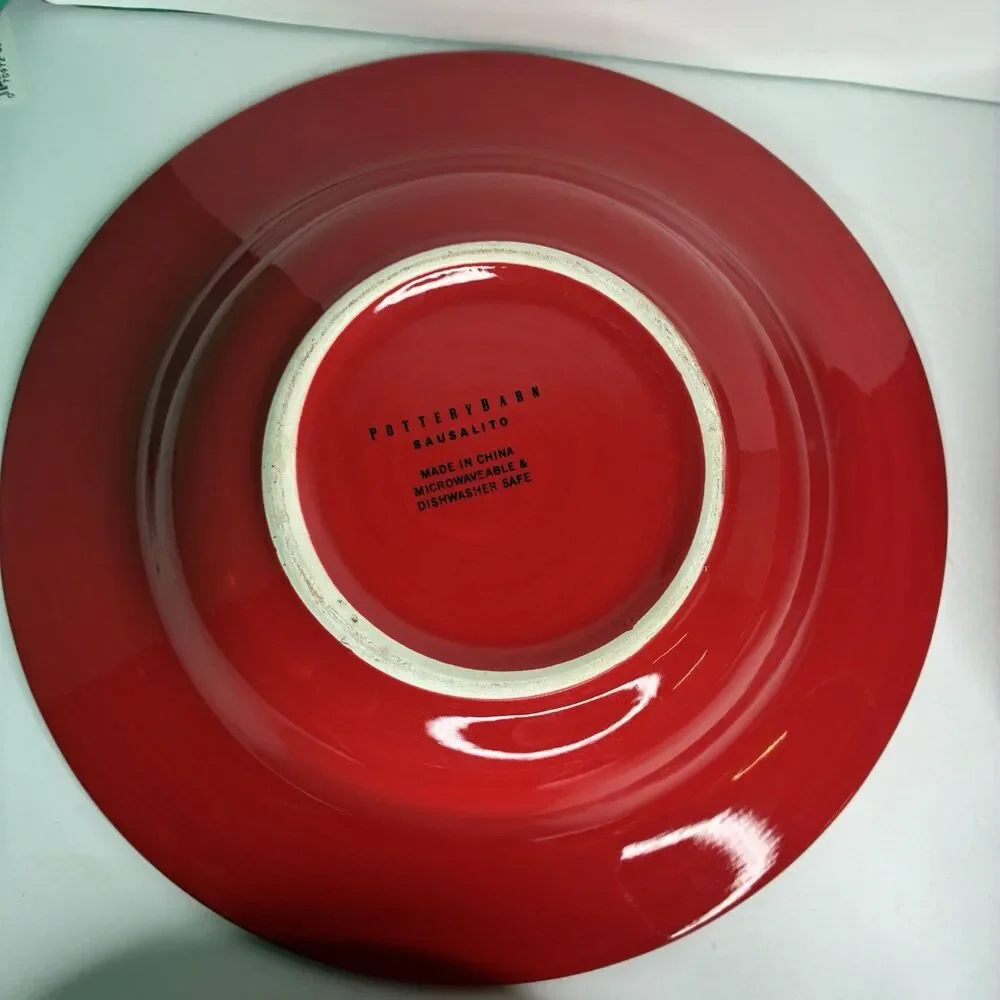 Pottery Barn Rimmed 10 1/4 In Pasta Soup Bowls Sausalito Cherry Red Set Of 4